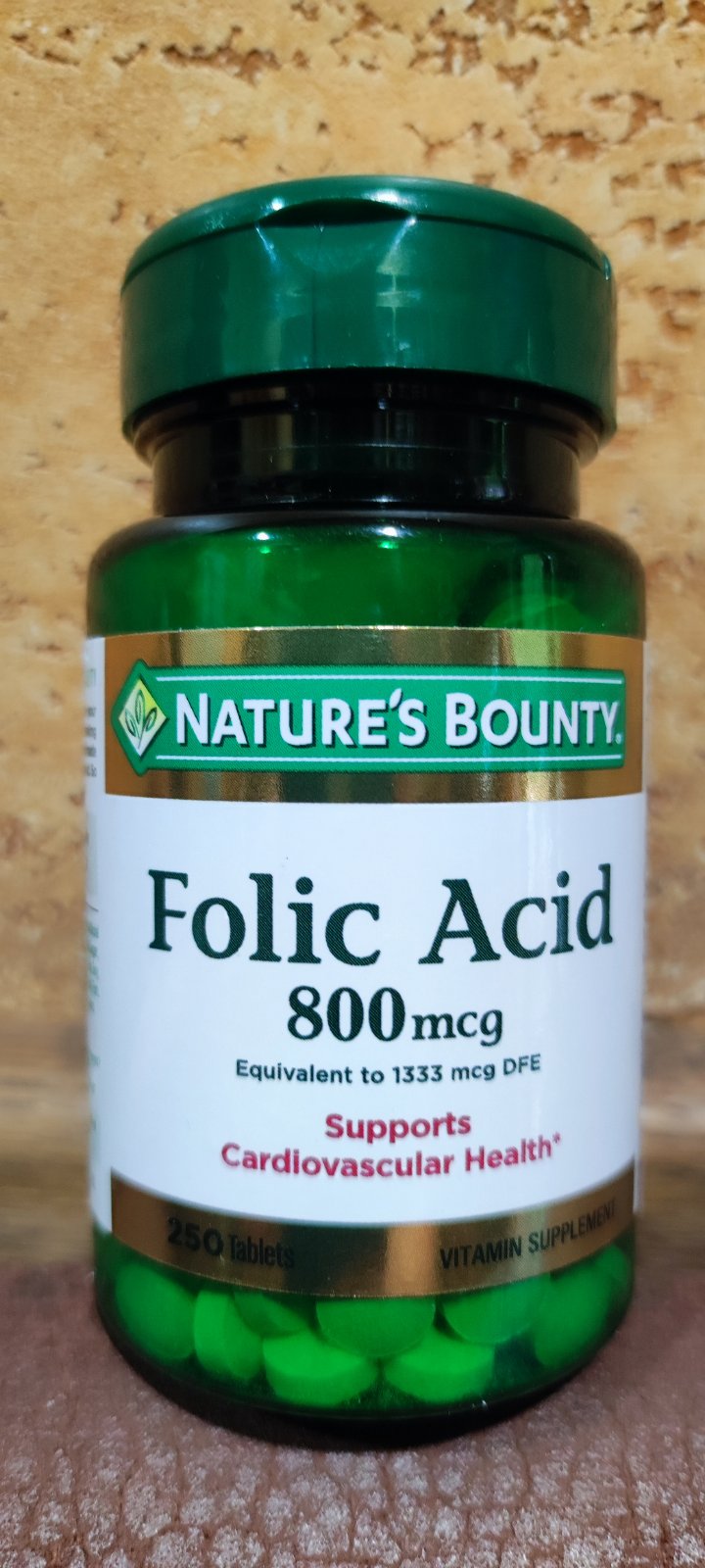 Фолиевая кислота 800 mcg витамин В9 Folic acid 250 табл Женское здоровье Кроветворение Обмен веществ Natures Bounty