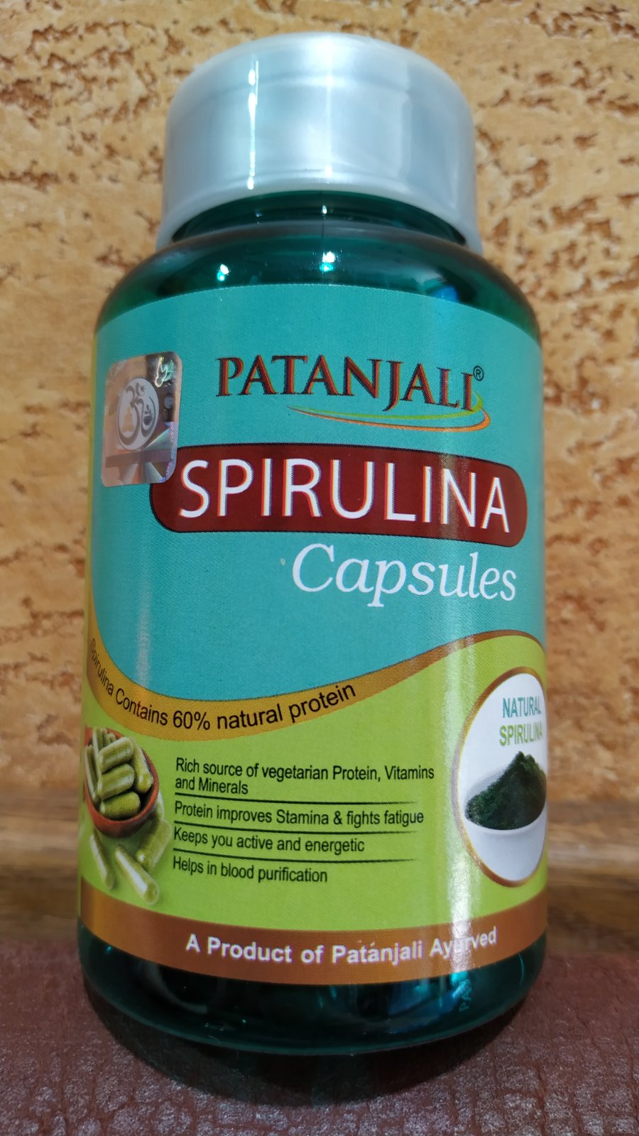 Спирулина Патанджали 60 капс Индия Spirulina Capsules Patanjali Источник витаминов, Обмен веществ, Кровь, Гемоглобин, Иммунитет