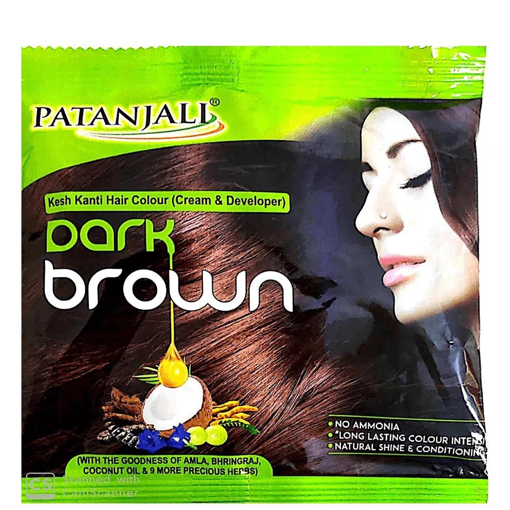 Натуральная крем краска для волос на основе хны Темно-коричневая Патанджали Кеш канти Kesh Kanti hair colour Patanjali dark brown 40g