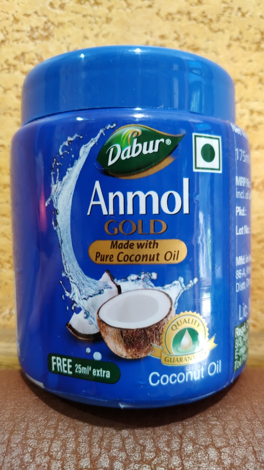 Coconut oil Кокосовое масло 100% Anmol Gold Dabur для волос, для кожи, для загара, для ногтей, 200 мл. Индия