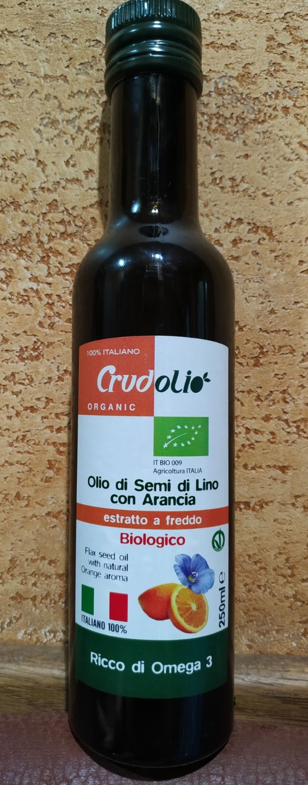Lino olio vergine di semi di lino con Arancia Сrudolio Organic Масло льна с апельс Льняное масло Италия 250 м