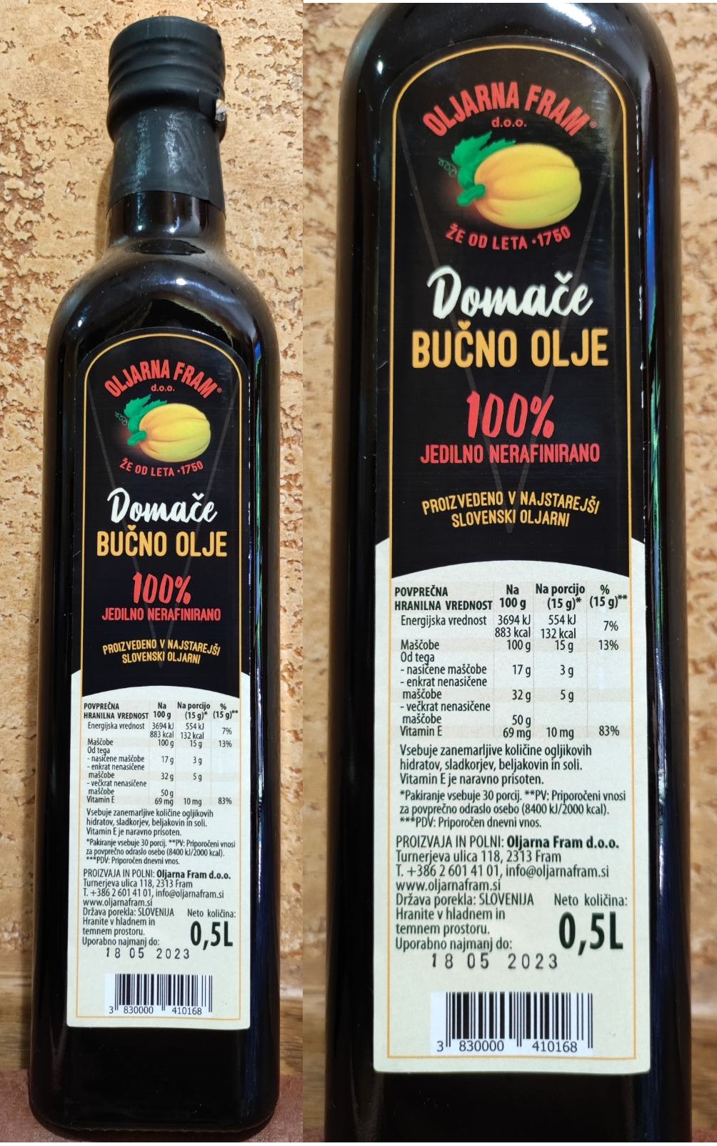 Масло тыквенное Словения 500 мл Domace Bucno olje витамины ЦИНК 100% тыква нерафинированное масло